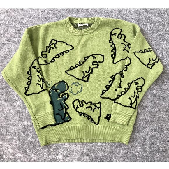 Aelfric Eden sweater womens large dinosaur knit t-rex green AOP cartoon - Picture 1 of 8